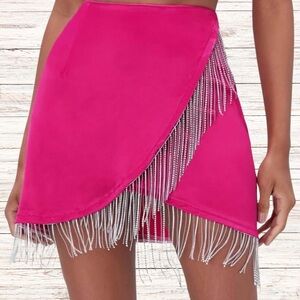 Pink Rhinestone Fringe Skirt